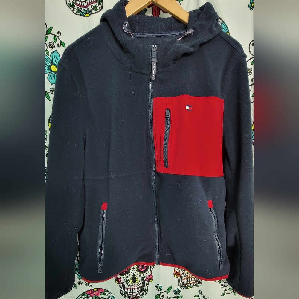 Tommy Hilfiger fleece jacket large zip up hoodie with zip pockets